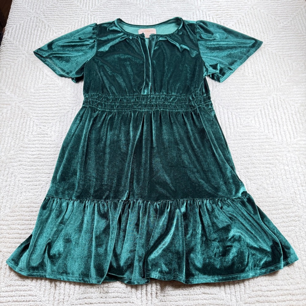 French Connection Velvet Mini Dress Women's XL Green Smocked Holiday Party